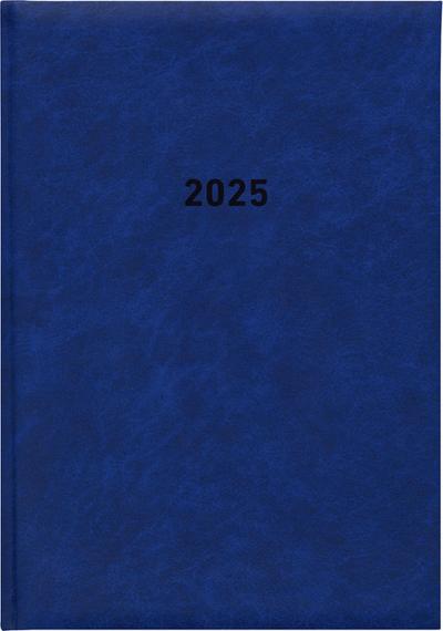 Buchkalender blau 2025 - Bürokalender 14,5x21 cm - 1 Tag auf 1 Seite - wattierter Kunststoffeinband - Stundeneinteilung 7 - 19 Uhr - 876-0015