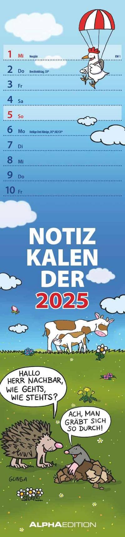 Notizkalender Humor 2025 - Streifenplaner 15x64 cm - Wandkalender - Küchenkalender - mit lustigen Cartoons und Sprüchen - Langplaner